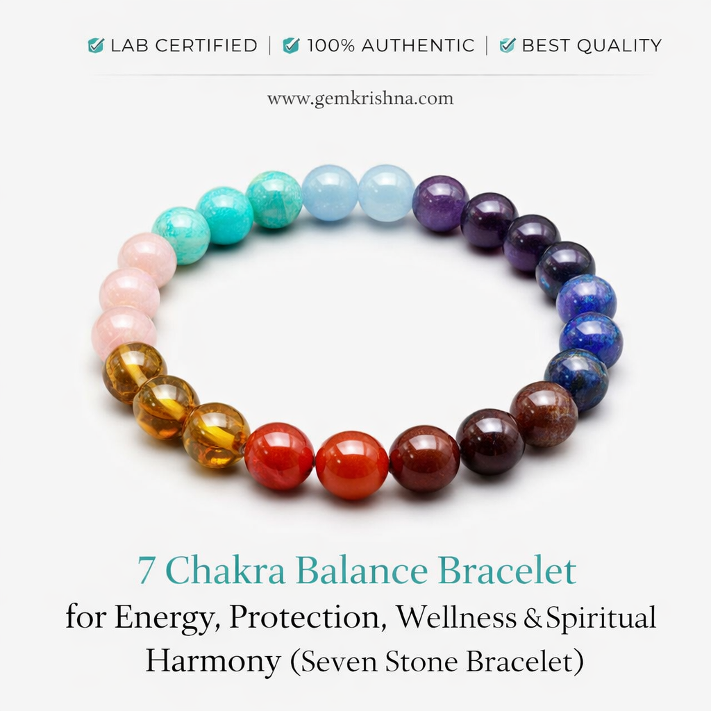 7 Chakra Balance Bracelet for Energy, Protection, Wellness & Spiritual Harmony (Seven Stone Bracelet) premium GemKrishna prod