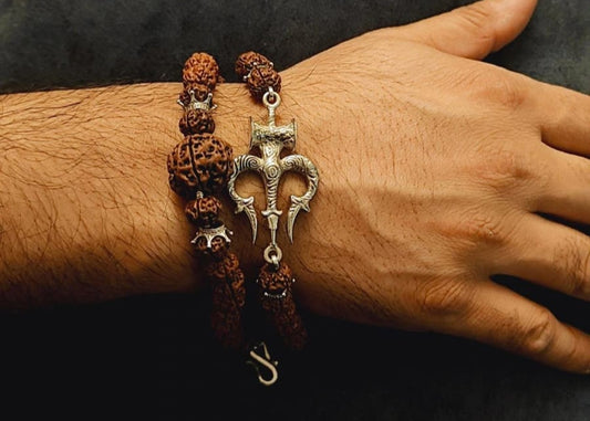 Rudraksh Silver Trishul Bracelet