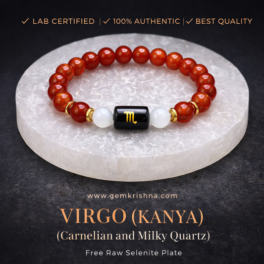 Virgo zodiac bracelet with carnelian and milky quartz beads and lab certified black charm