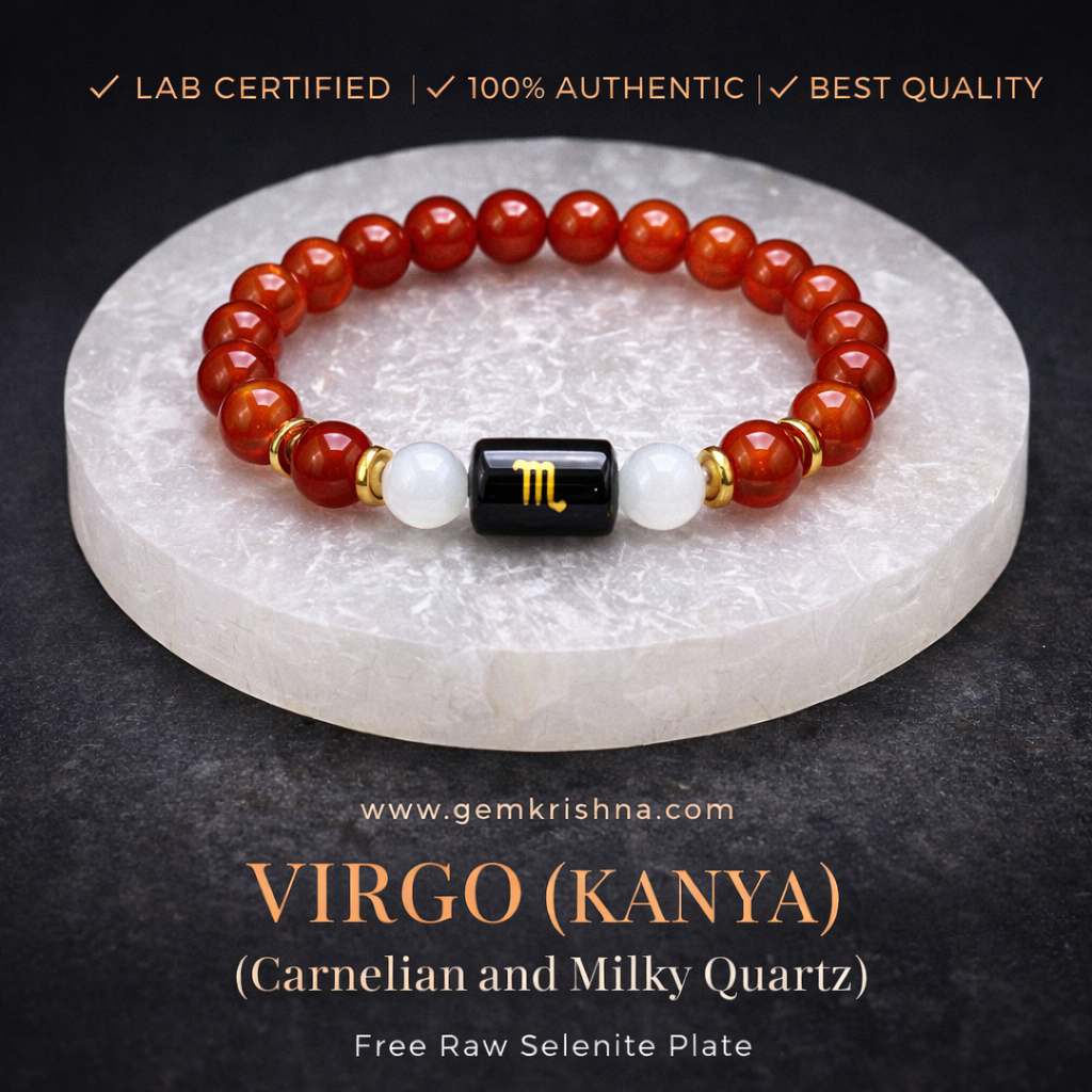 Virgo (Kanya) | Carnelian and Milky Quartz | Natural Crystal Zodiac Sign | Lab Certified | Free Raw Selenite Plate premium Ge