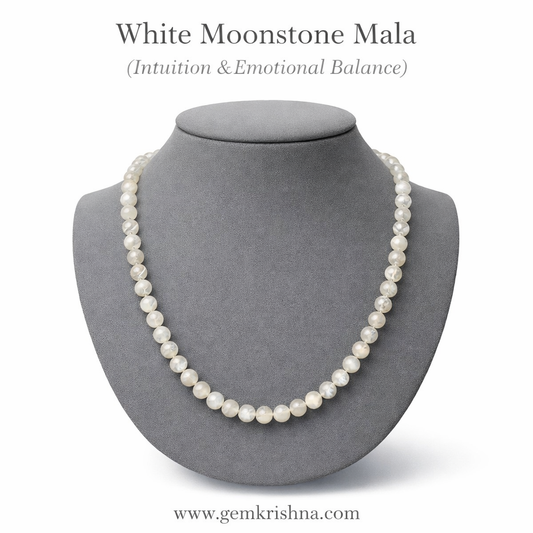 White Moonstone Jaap  Mala (Intuition & Emotional Balance) premium GemKrishna product cover
