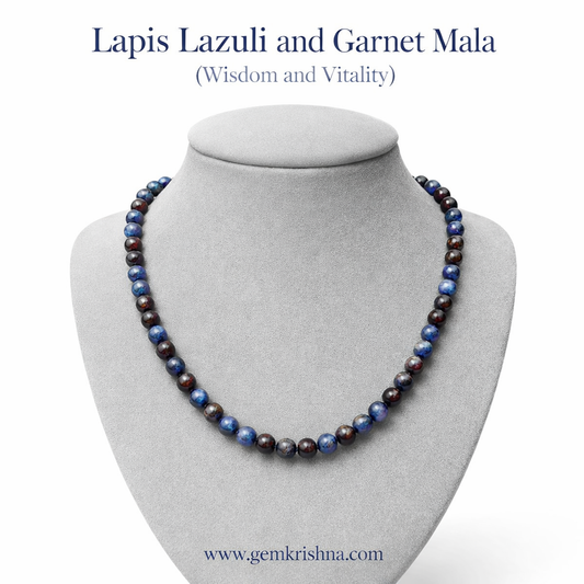 Wisdom & Vitality (Lapis Lazuli and Garnet Jaap Mala) premium GemKrishna product cover